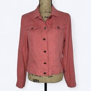 Tribal 100% Linen Button Front Jacket Sz S/P Coral Pink Slow Fashion Resort Wear